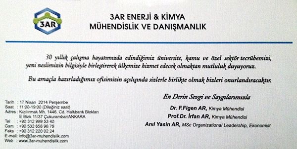 3AR Enerji & Kimya Mühendislik Ve Danışmanlık Açıldı. İlginize teşekkür ederiz.